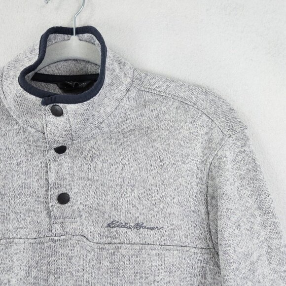 Eddie Bauer Sweater Mens Medium Gray Radiator Fleece Mock Neck Snap Pullover - Picture 2 of 11